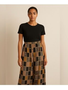 100% Silk Leopard Patchwork Print Midaxi Skirt